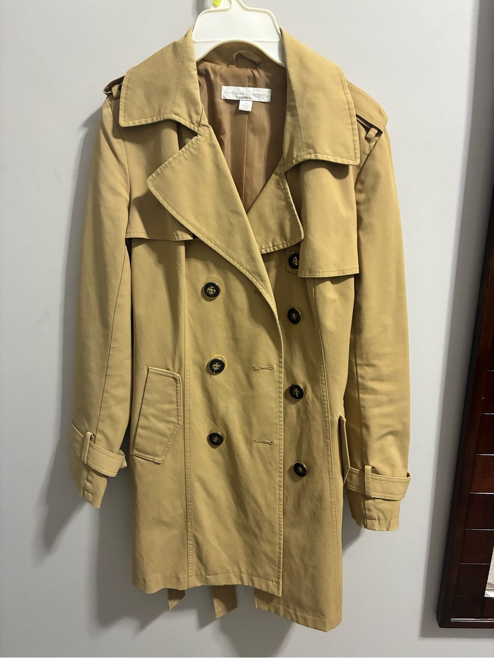New York & Company Women's Camel Trench Coat - Double-Breasted